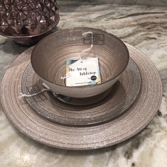 Turkish Glass Rose Pink Silver 11” Dinner Plates 4 - Picture 9 of 9